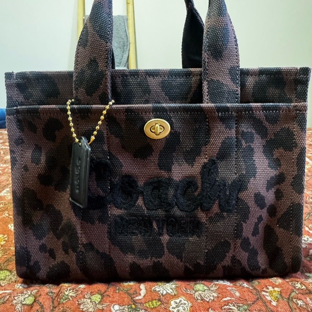 Coach Black and Brown Leopard Print Purse Mini Tote